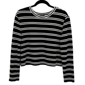 Halogen Black and White Striped Long Sleeve Top Large